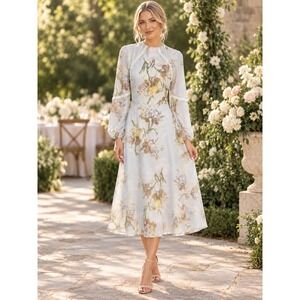 Hope & Ivy Victorian Regency Floral Ruffle Midi Dress Size 10 Feminine Romantic
